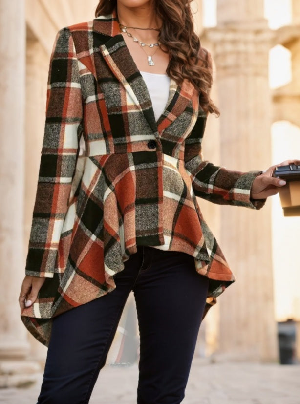 Women's Plaid Pattern Button Front Jacket